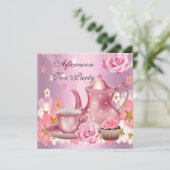 アフタヌーンティーパーティーヴィンテージピンクローズティーポット 招待状 (スタンド正面)