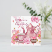 アフタヌーンティーパーティーヴィンテージピンクローズティーポット 招待状 (スタンド正面)