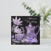 アフタヌーンティーパーティーヴィンテージブラックパープルティーポット 招待状 (スタンド正面)