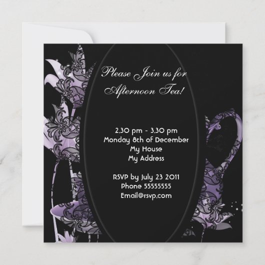 アフタヌーンティーパーティーヴィンテージブラックパープルティーポット 招待状 (裏面)