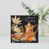 アフタヌーンティーパーティーヴィンテージブラック金ゴールドティーポット 招待状 (スタンド正面)