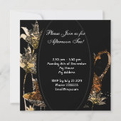 アフタヌーンティーパーティーヴィンテージブラック金ゴールドティーポット 招待状 (裏面)