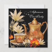 アフタヌーンティーパーティーヴィンテージブラック金ゴールドティーポット 招待状 (正面)