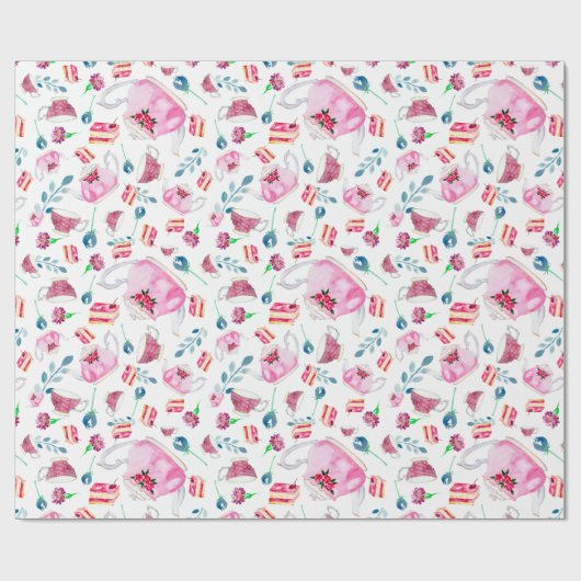 アフタヌーンティーパーティー水彩フローラガーデンかわいい ラッピングペーパー (フラット)