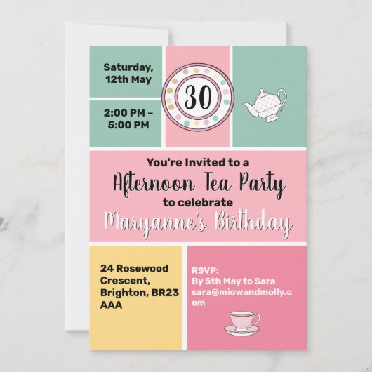アフタヌーンティーパーティー50年代スタイルレトロビベス 招待状 (正面)