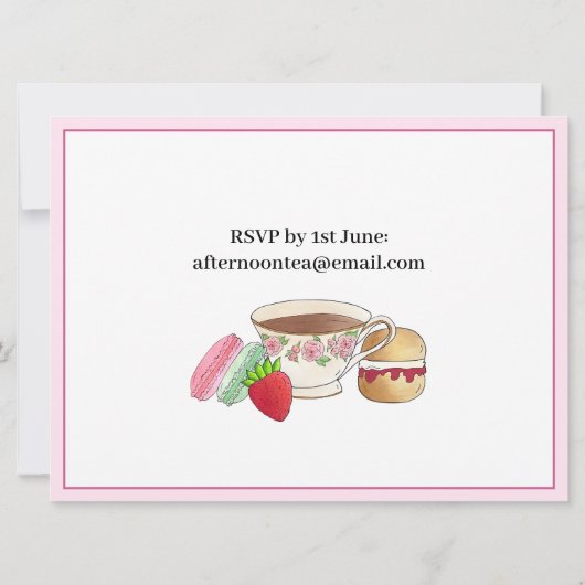 アフタヌーンティーパーティー ブライダルシャワー マカロン ティーカップ 招待状 (裏面)