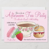 アフタヌーンティーパーティー ブライダルシャワー マカロン ティーカップ 招待状 (正面)
