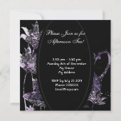 アフタヌーンティーパーティー ヴィンテージ ブラック パープル ティーポット 招待状 (裏面)