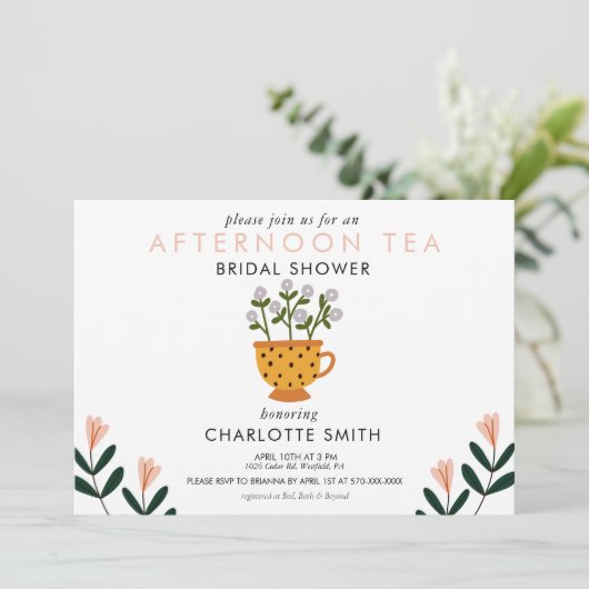 アフタヌーンティーピンクフローラブライダルシャワー 招待状 (スタンド正面)