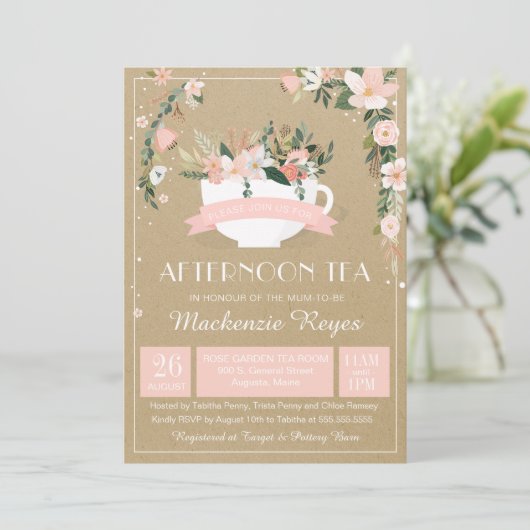 アフタヌーンティーフローラティーカップベビーシャワー 招待状 (スタンド正面)