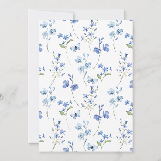 アフタヌーンティーブルーワイルドフラワーリースベビーシャワー 招待状 (裏面)