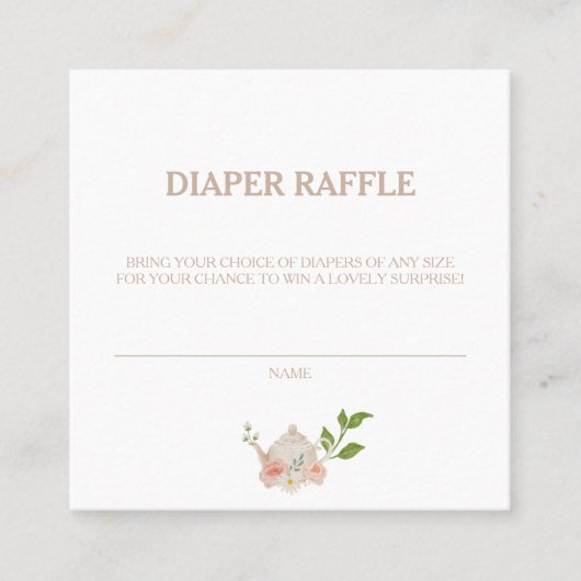 アフタヌーンティーベイビーシャワーおむつラッフルゲームカード スクエア名刺 (正面)