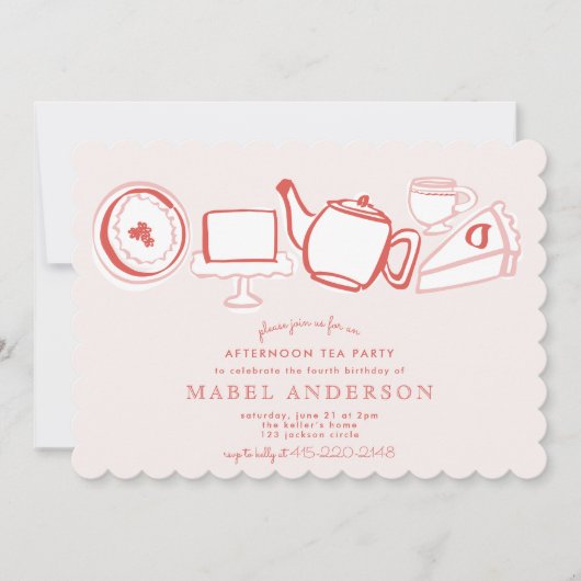 アフタヌーンティー子供の誕生日パーティの招待状 招待状 (正面)