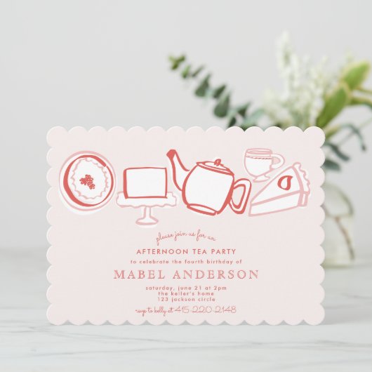 アフタヌーンティー子供の誕生日パーティの招待状 招待状 (スタンド正面)
