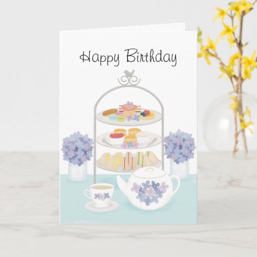 アフタヌーンティー誕生日アジサイの花 カード (黄色い花)