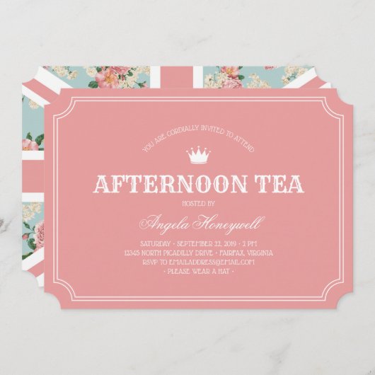 アフタヌーンティー イングリッシュローズ ユーケーフラッグ 招待状 (正面/裏面)