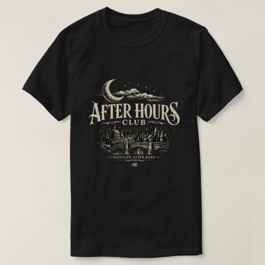 アフターアワーズクラブのナイトライフと暗い街の月 Tee Tシャツ (デザイン正面)