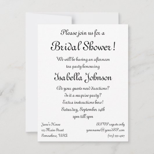 アフターオンティーパーティー印象主義アートブライダルシャワー 招待状 (裏面)