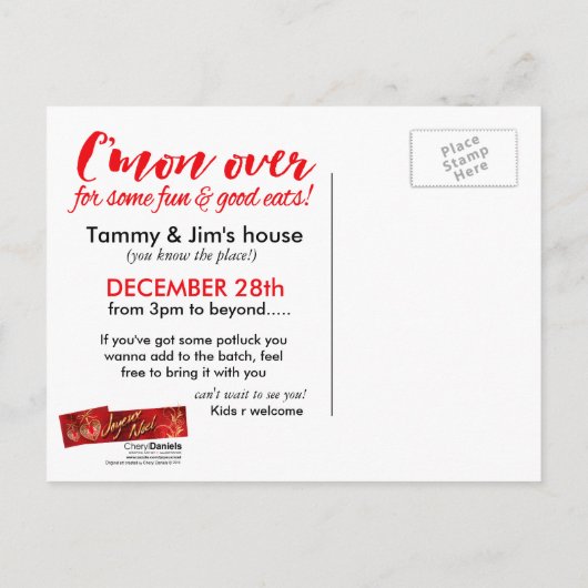 アフタークリスマスホリデーポトラックパーティの招待状 インビテーションポストカード (裏面)