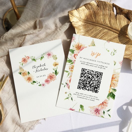 アフターグロウガーデンの花のハートQRコード結婚式RSVP 出欠カード