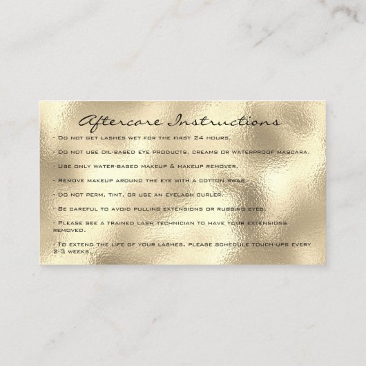 アフターケアの指示がシャンパイニュの目の金ゴールドを点滅 名刺 (裏面)