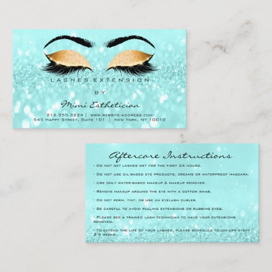 アフターケアの指示が海ブルー金ゴールドを点滅 名刺 (正面/裏面)