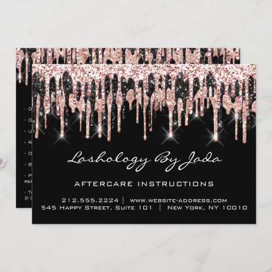 アフターケアの指示が点滅するバックバラ金ゴールドの乾燥 招待状 (正面/裏面)