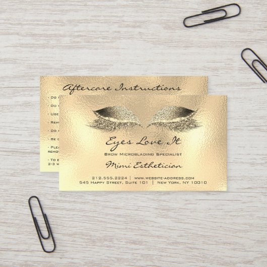 アフターケアの指示が金属ガラスの金ゴールドを点滅 名刺 (正面/裏面インサイチュ)