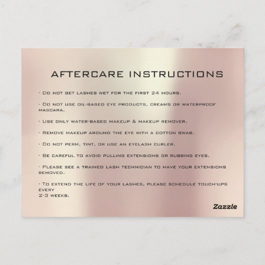 アフターケアの指示の点滅の拡張バラ金ゴールド ポストカード (裏面)