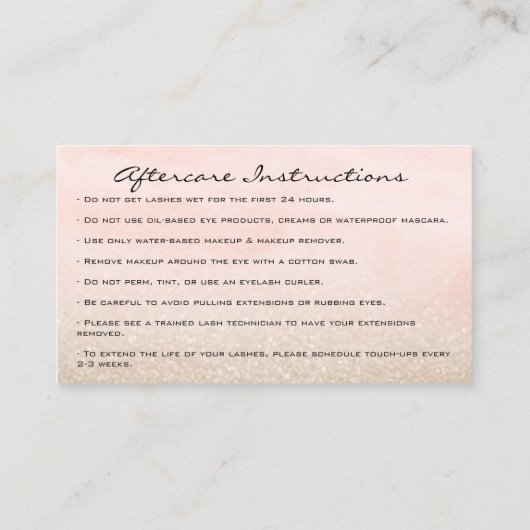 アフターケアの指示まつげバラグリッタードリップ 名刺 (裏面)