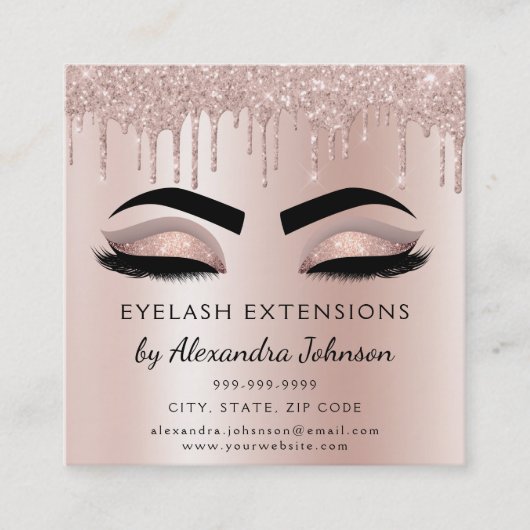 アフターケアの指示まつげバラ金ゴールドピンク スクエア名刺 (正面)