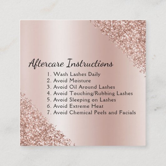 アフターケアの指示まつげバラ金ゴールドピンク スクエア名刺 (裏面)