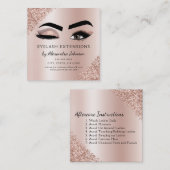 アフターケアの指示まつげバラ金ゴールドピンク スクエア名刺 (正面/裏面)