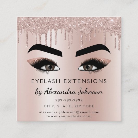 アフターケアの指示まつげバラ金ゴールドピンク スクエア名刺 (正面)