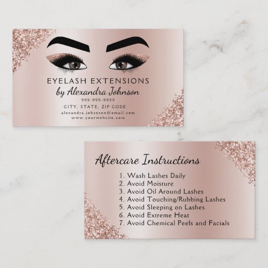 アフターケアの指示まつげバラ金ゴールドピンク 名刺 (正面/裏面)