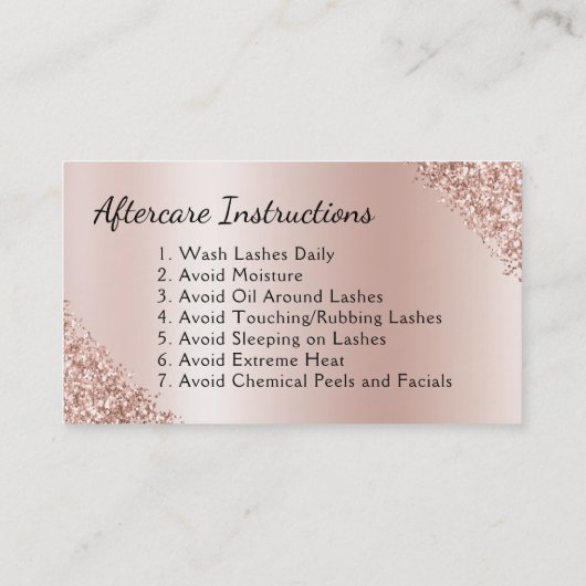 アフターケアの指示まつげバラ金ゴールドピンク 名刺 (裏面)