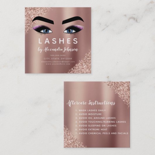 アフターケアの指示まつげバラ金ゴールド スクエア名刺 (正面/裏面)