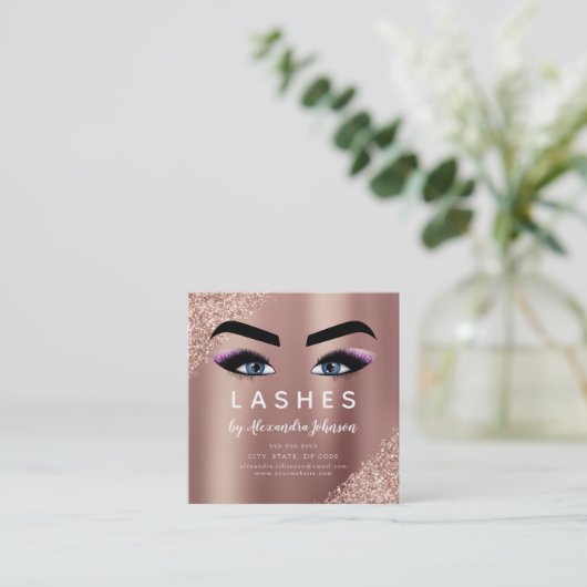 アフターケアの指示まつげバラ金ゴールド スクエア名刺 (スタンド正面)