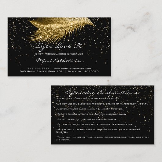 アフターケアの指示まつげメイクアップブラック金ゴールド 名刺 (正面/裏面)
