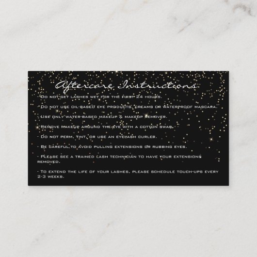 アフターケアの指示まつげメイクアップブラック金ゴールド 名刺 (裏面)