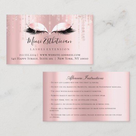 アフターケアの指示まつ毛バラピンクの目 名刺 (正面/裏面)