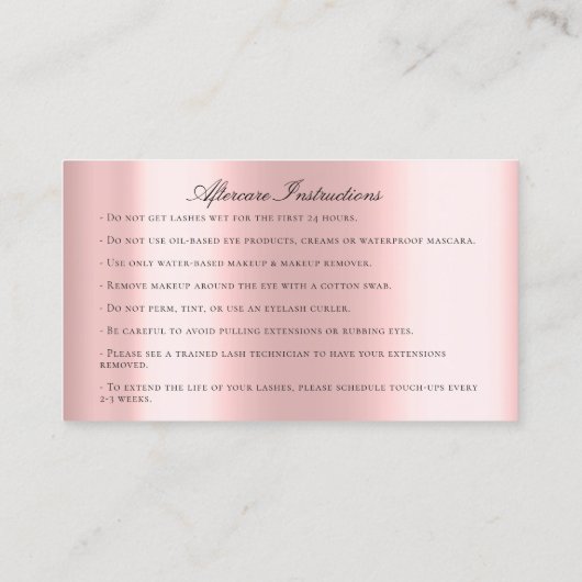 アフターケアの指示まつ毛バラピンクの目 名刺 (裏面)