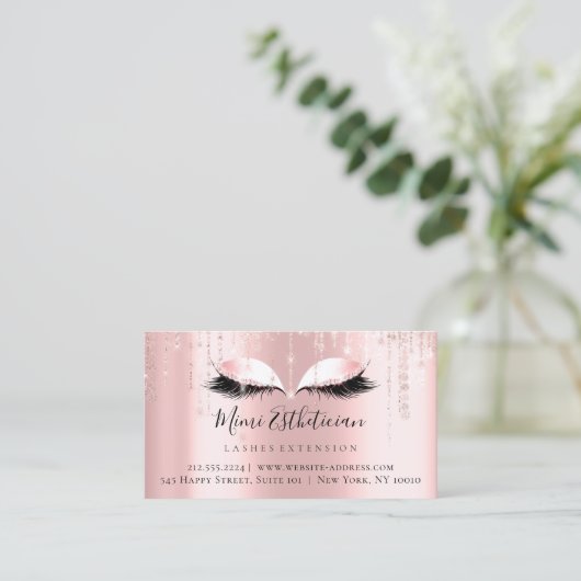 アフターケアの指示まつ毛バラピンクの目 名刺 (スタンド正面)
