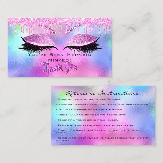 アフターケアの指示まつ毛ピンクドリップサンキュー 名刺 (正面/裏面)