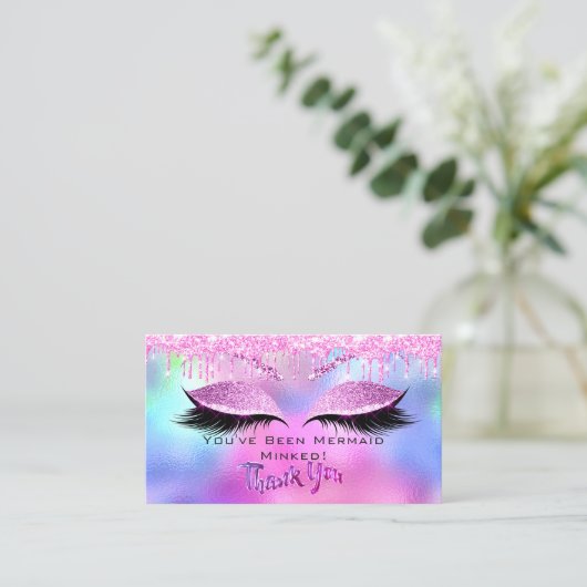 アフターケアの指示まつ毛ピンクドリップサンキュー 名刺 (スタンド正面)