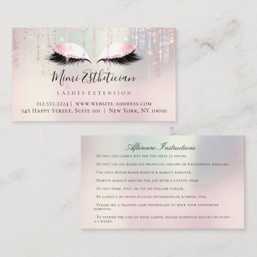 アフターケアの指示まつ毛ピンクパールアイ 名刺 (正面/裏面)