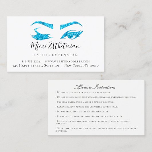 アフターケアの指示まつ毛ホワイトブルー目 名刺 (正面/裏面)