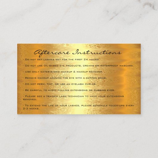 アフターケアの指示を点滅させるLUX金ゴールドドリップロゴ 名刺 (裏面)