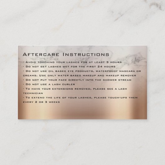 アフターケアの指示タンブロンズグリッタードリップ 名刺 (裏面)