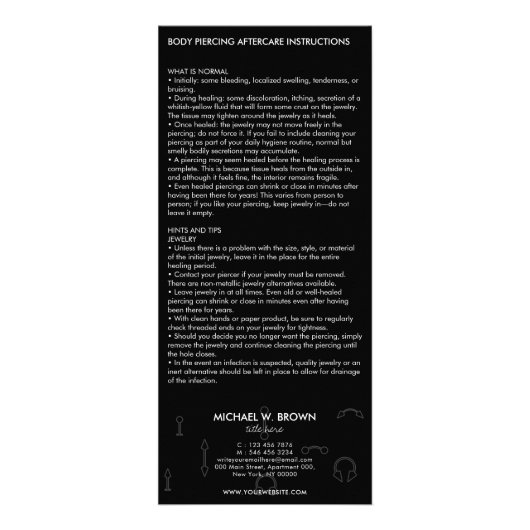 アフターケアの指示ピアスモダン ラックカード (裏面)